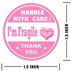 Fragile Stickers Pink Handle With Care Shipping Labels 1.5 Inch Round 500 Pcs