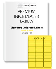 50 Sheets – 1500 Labels – YELLOW Fast Peel Address Mailing – 1 x 2 5/8 – 30 UP