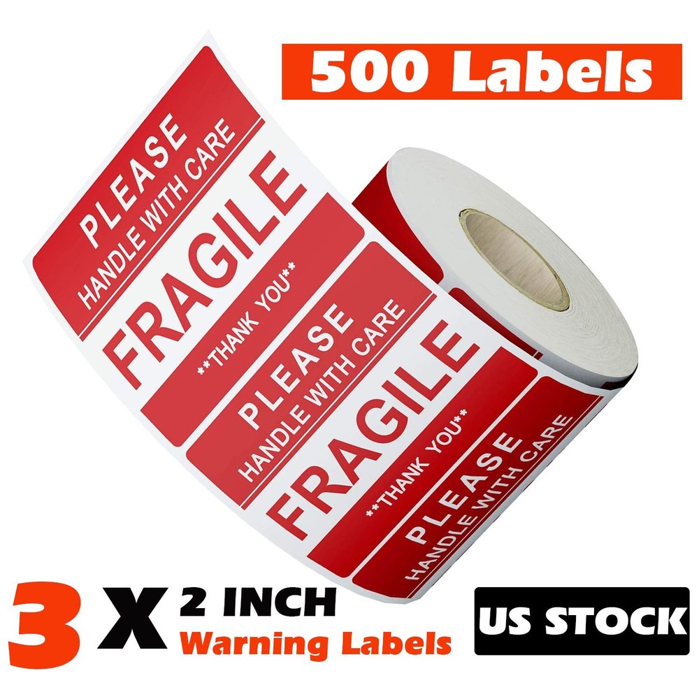 1-Rolls 500 Fragile Stickers Handle With Care 2×3″ Thank You Shipping Label Tags