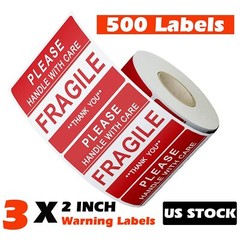 1-Rolls 500 Fragile Stickers Handle With Care 2×3″ Thank You Shipping Label Tags