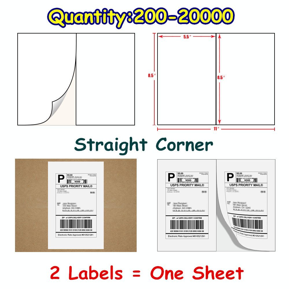 200-20000 Quality 8.5×5.5 Shipping Postage Labels Half Sheet Self Adhesive