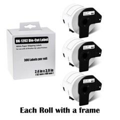 3Rolls 2.4in x 3.9in White Paper Shipping Labels DK-1202 For Brother QL-500/700