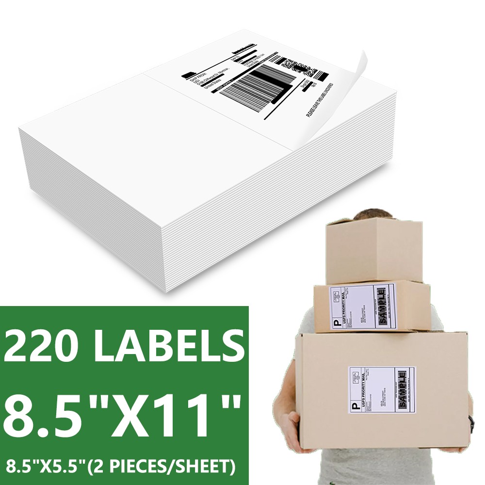 220 Half Sheet 8.5×5.5 Shipping Labels Square Corner Self Adhesive 2 Per Sheet