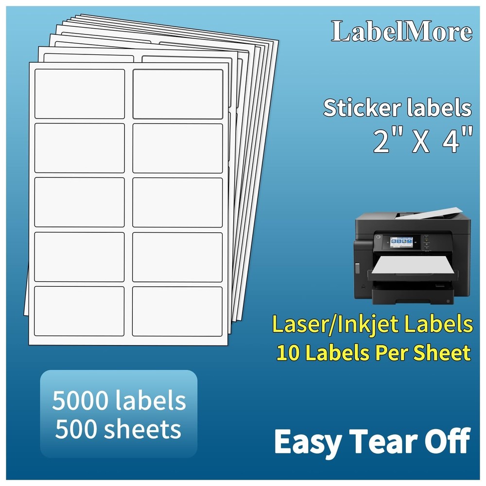LabelMore 2 x 4 Shipping Labels for Laser or Inkjet Printable, 5000 Labels – …