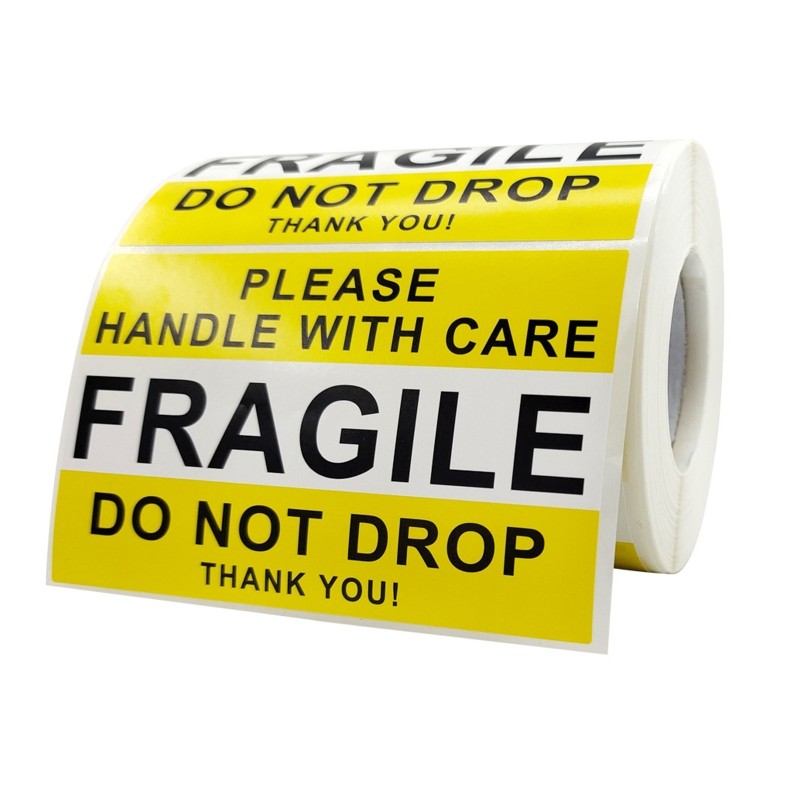500 Pcs Yellow Fragile Stickers Warning Label Large Fragile Stickers 4 x 2.5