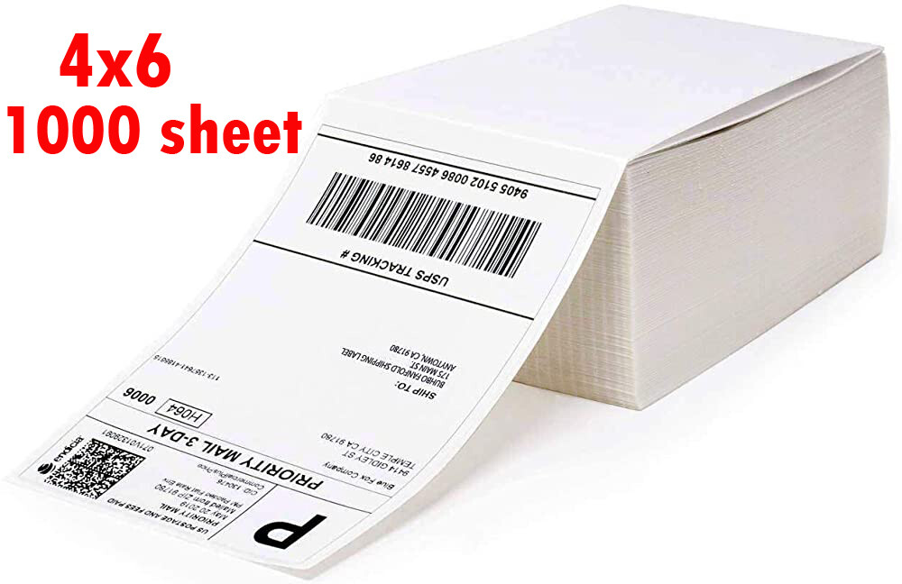 1000 4″x6″ Fanfold Direct Thermal Shipping Labels for Zebra & Rollo Printers