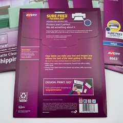 1,250 Avery Matte Clear Shipping Labels Sure Feed Technology 2″ x 4″ 8663 Bul
