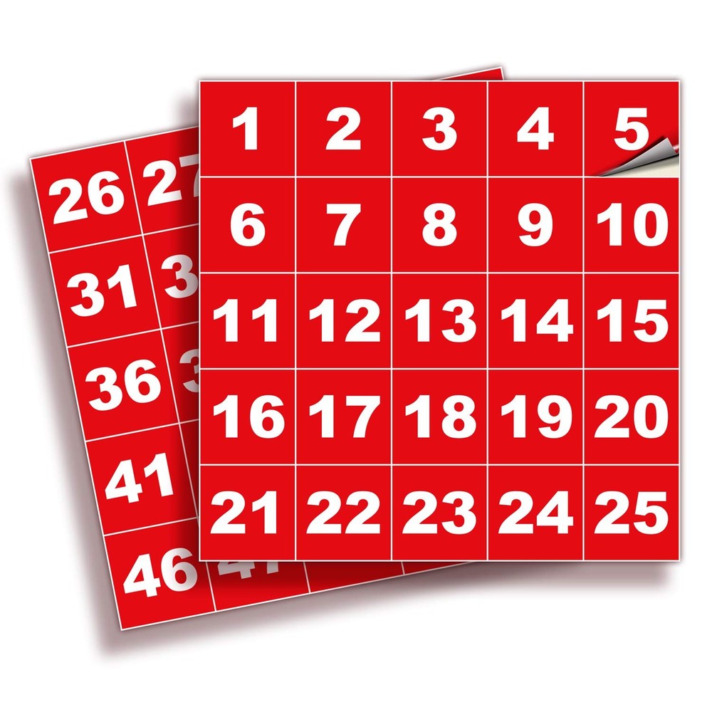 Red Consecutive Number Stickers – 1 to 50, 1.5-inch