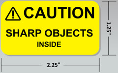 ⚠CAUTION SHARP OBJECTS INSIDE Warning Sticker Label Yellow 2.25″ L x 1.25″ H