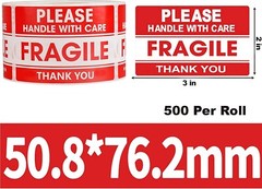 500 PER ROLL Fragile Stickers for Shipping – Handle with Care Fragile Thank You