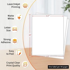 8.5″ X 11″ Full Sheet Label Sticker Paper for Laser & Inkjet Printers [100 Sheet