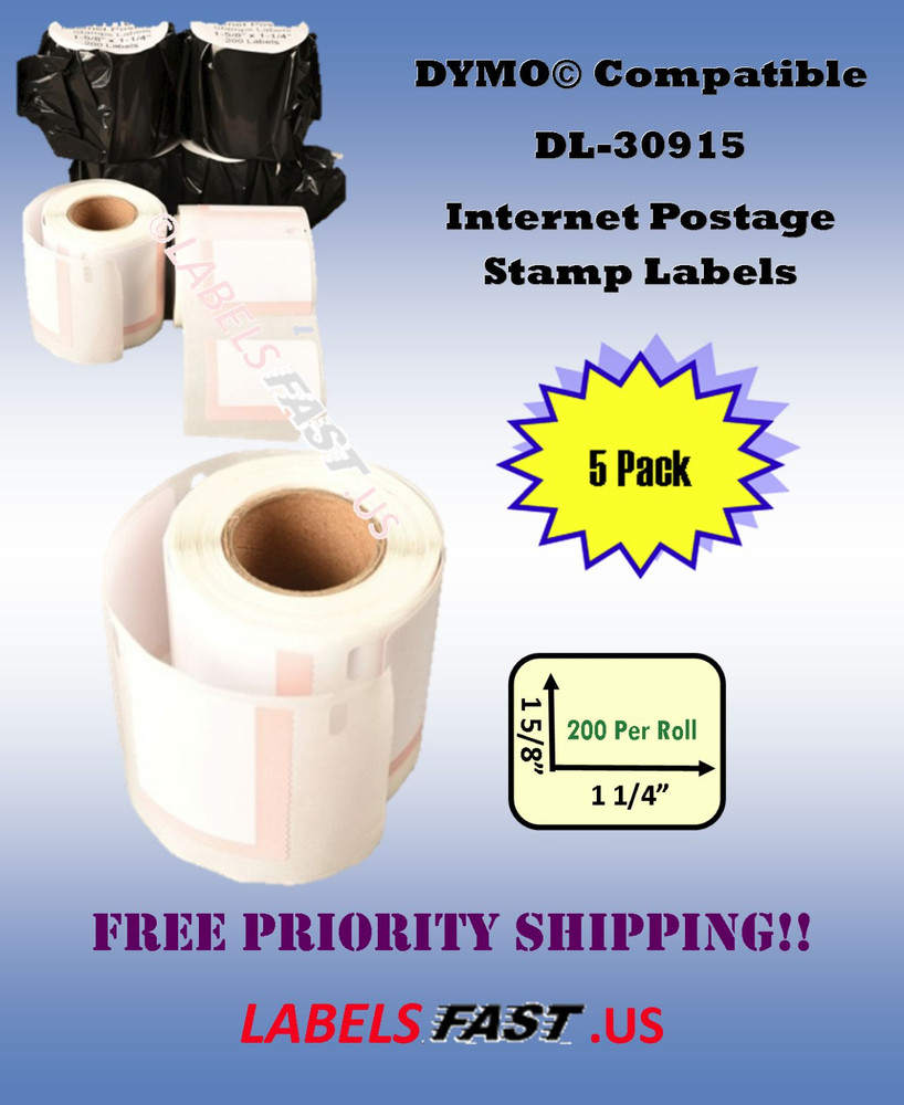 5 Rolls Dymo USPS® address Labels Compatible Postage Stamp Labels 30915 BPA Free