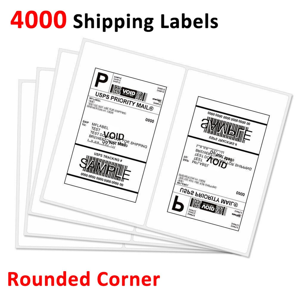 4000 Rounded Corner Half Sheet Shipping Labels 8.5×5.5 Self Adhesive 2 Per Sheet