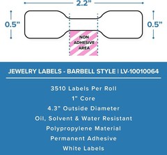 Zebra Compatible 10010064 Jewelry Labels – Barbell Style| 3510 Labels Per Rol…