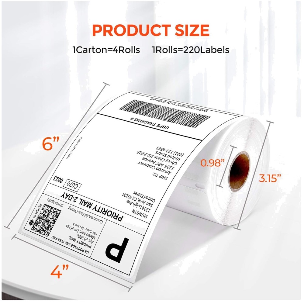Direct Thermal Shipping Labels, 880 Pcs/4 Rolls