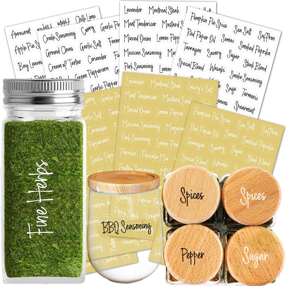 278 Pcs Clear Spice Labels Stickers Preprinted,Small-Stickable -Removable,139…