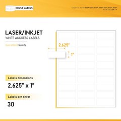 50 Sheets 1500 Labels FBA 1 x 2 5/8 Address Mailing Labels 30 UP 1 x 2.625
