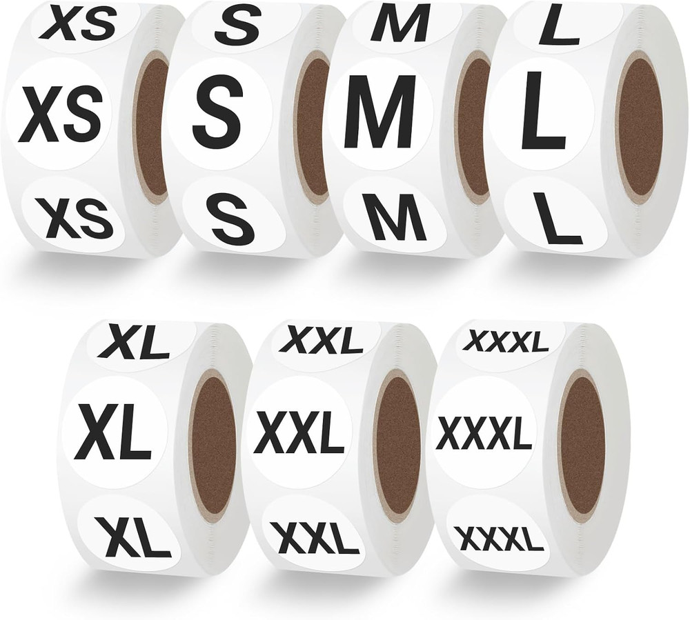 Size Stickers for Clothing, 3500 Pcs, 1 Inch round Self Adhesive Clothing Size