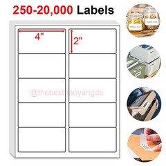 250-20,000 4 x 2 Premium Laser/Ink Address Shipping Adhesive Labels 10 per sheet