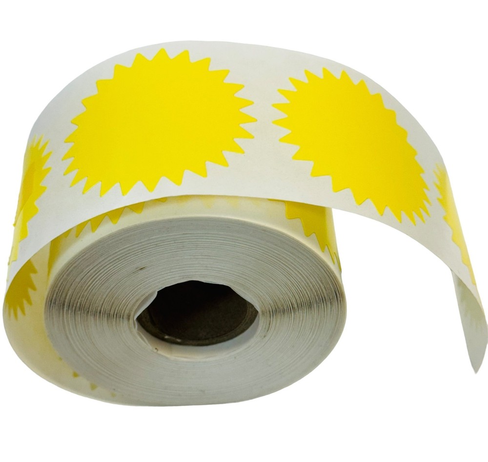 2″ Yellow Starburst-Shape Blank Direct Thermal Zebra Labels 2 RLS of 500 EA