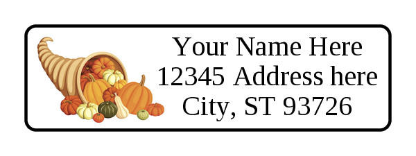 400 Cornocopia Fall Personalized Return Address Labels. 1/2 inch by 1 3/4 in.