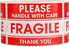 500 PER ROLL Fragile Stickers for Shipping – Handle with Care Fragile Thank You