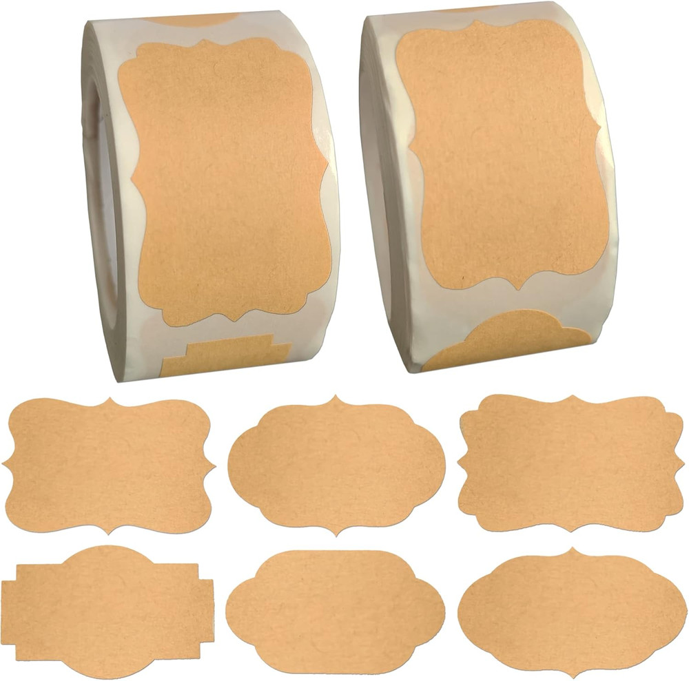 600Pcs Kraft Gift Labels Stickers, Small Sticky Blank Labels for Canning Jars, W