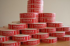 1000 Per Roll 1 x 3 Fragile Handle with Care Stickers 1 Roll, White and Red