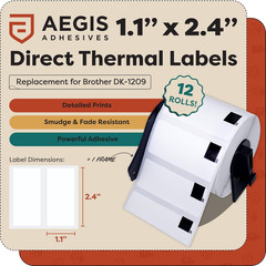 – Replacement for Brother DK-1209 (12 Rolls, 9600 Total) 1.1″ X 2.4″ Direct Ther