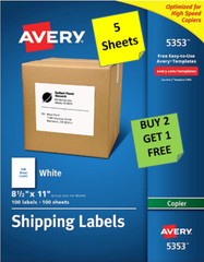 [5 Sheets} Avery 5353 White 8 1/2 x 11 Shipping Labels – COPIER – B2G1