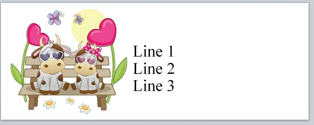 Personalized Address Labels 2 Cartoon Cows in Love (JX 238)