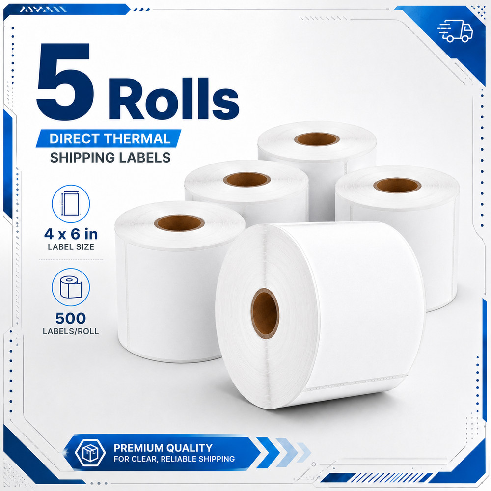 4″ x 6″ (102 mm x 152 mm) Shipping Labels Compatible with Zebra & Rollo 5 Roll