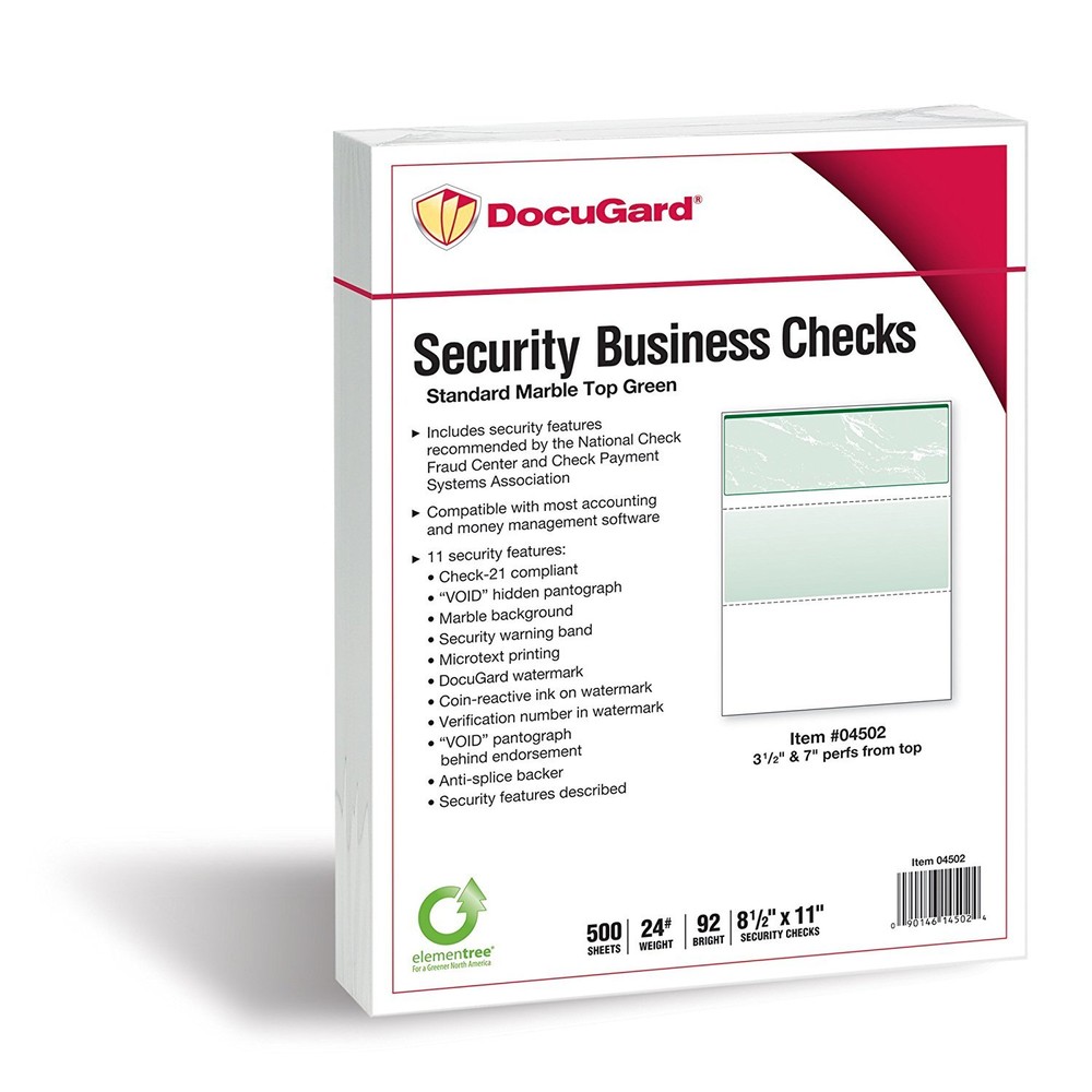DocuGard Green Marble Top Check, 8.5 x 11 Inches, 24 lb, 500 Sheets