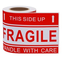 Hybsk This Side Up Fragile Stickers 4″*6″ Handle with Care 4×6 inch, Red