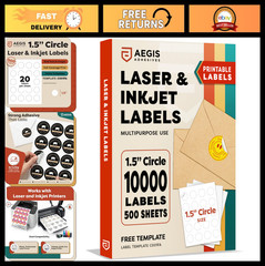 1.5″ Round Printable Labels – 10,000 Blank Stickers for Business, QR Codes, Than