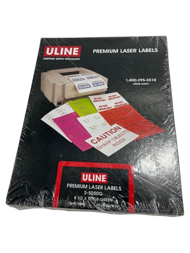 Uline Premium Laser Labels S-5050G 8 1/2″ X 11″ Fluorescent Green 100 Labels
