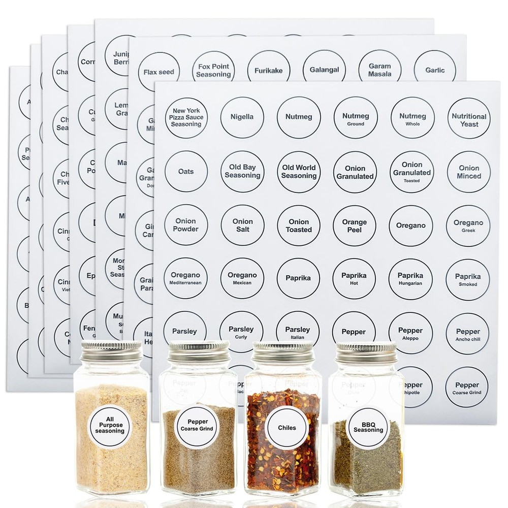 432 Pcs Waterproof Spice Labels, Round Adhesive Stickers for Kitchen Organizers