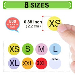 4000 Pcs Clothing Size Stickers Round Coded Labels for Clothes Retail Store