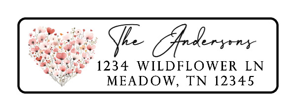 400 Wildflower Heart Personalized Return Address Labels. 1/2 inch by 1 3/4 inch