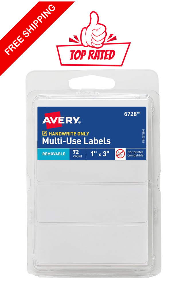 Multi-Use Removable Labels,Non-Printable,White 72 Labels Total (6728) 1″ x 3