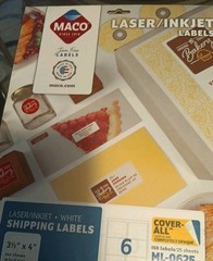 MACO Laser/Ink Jet White COVER-ALL Shipping Labels, 3-1/3″ x 4″, 6 per Sheet,