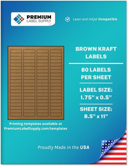 Brown Kraft Sticker Labels – 1.75″ x 0.5″ – Laser/Inkjet Compatible – (80 per Sh