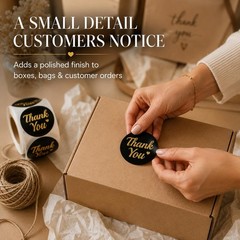 500 Thank You Stickers Roll – 1.5 Inch Black and Gold Foil Round Labels &#