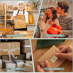 300 Pcs Kraft Labels Stickers, 1.2X2 Inch, 3 Decorative Designs
