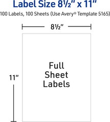 Avery Full-Sheet Printable Shipping Labels, 8.5 x 11 Customizable Stickers 5165