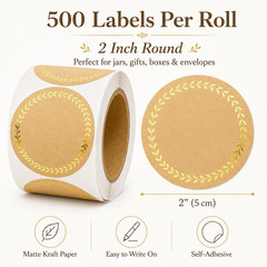 500 Kraft Canning Labels, 2 Inch round Sticker Labels, Gold Foil Labels for Jars