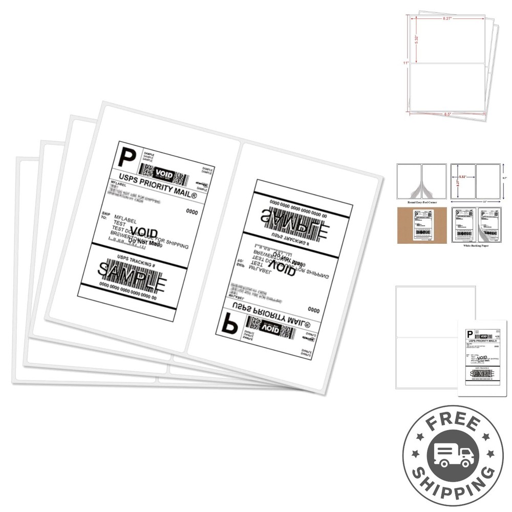 1000 Rounded Corner Shipping Labels – Half Sheet for Laser & Inkjet Printers
