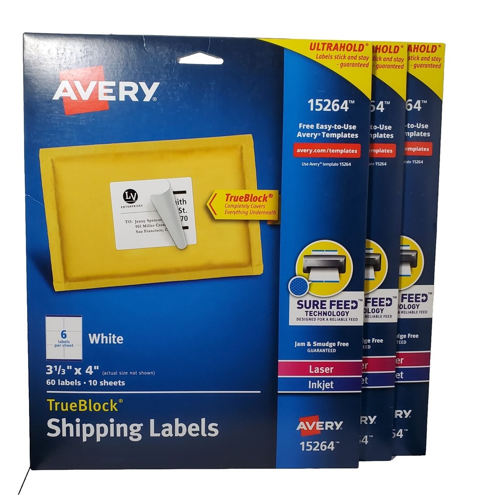 Avery Shipping Labels, White, 3-1/3″ X 4″, Laser/Inkjet, 60 QTY (3 Pack=180 QTY)
