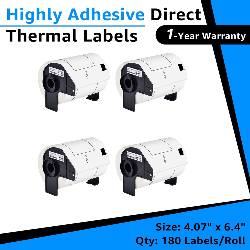 4Rolls Replace for Brother DK-1247 QL-1100 QL-1110NWB 4.07″x6.4″ Shipping Label