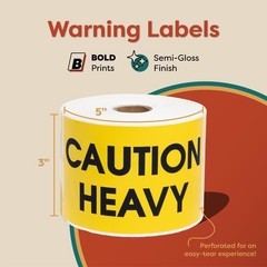 3″ X 5″ Caution Heavy Stickers (1 Roll, 500/Roll)